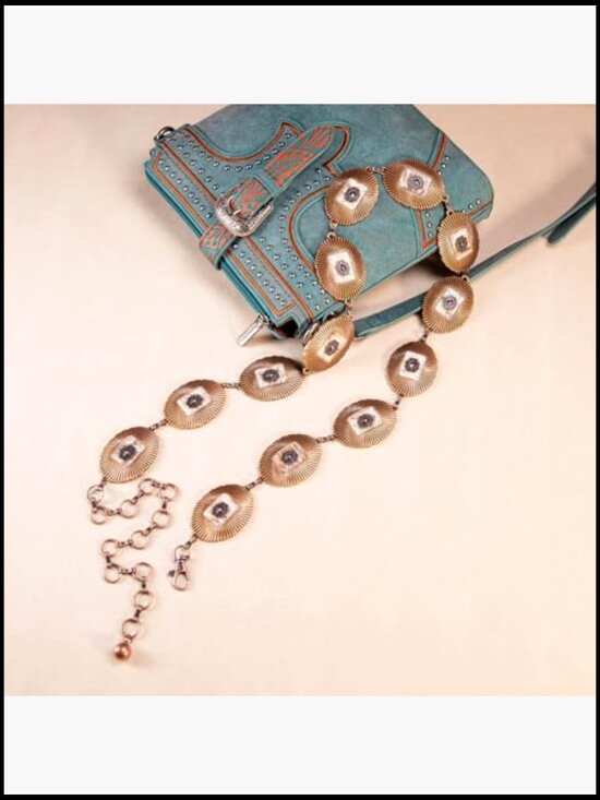 Large Western Concho Metal Belt Adjustable Chain Cowgirl Style Classic